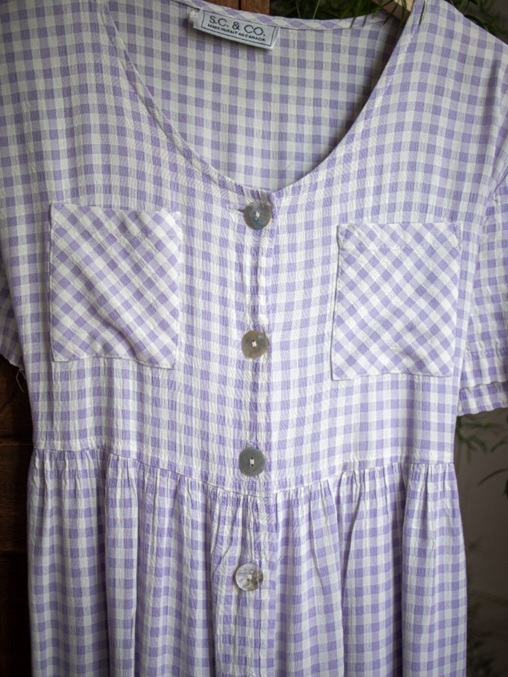 Vintage Lilac Gingham Maxi Dress Made in Canada - Picture 7 of 7